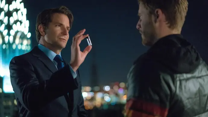 Limitless featuring their lead and main character Eddie Morra showing NZT to Brian